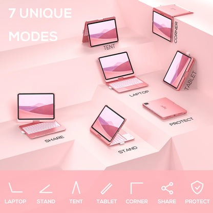 Keyboard Case with Trackpad for Ipad Air 11-Inch (M2, 2024), Ipad Pro 11 2022 & Ipad Air 5Th & 4Th Gen 10.9-Inch, 360° Wireless Backlit Keyboard with Pencil Holder (Pink)