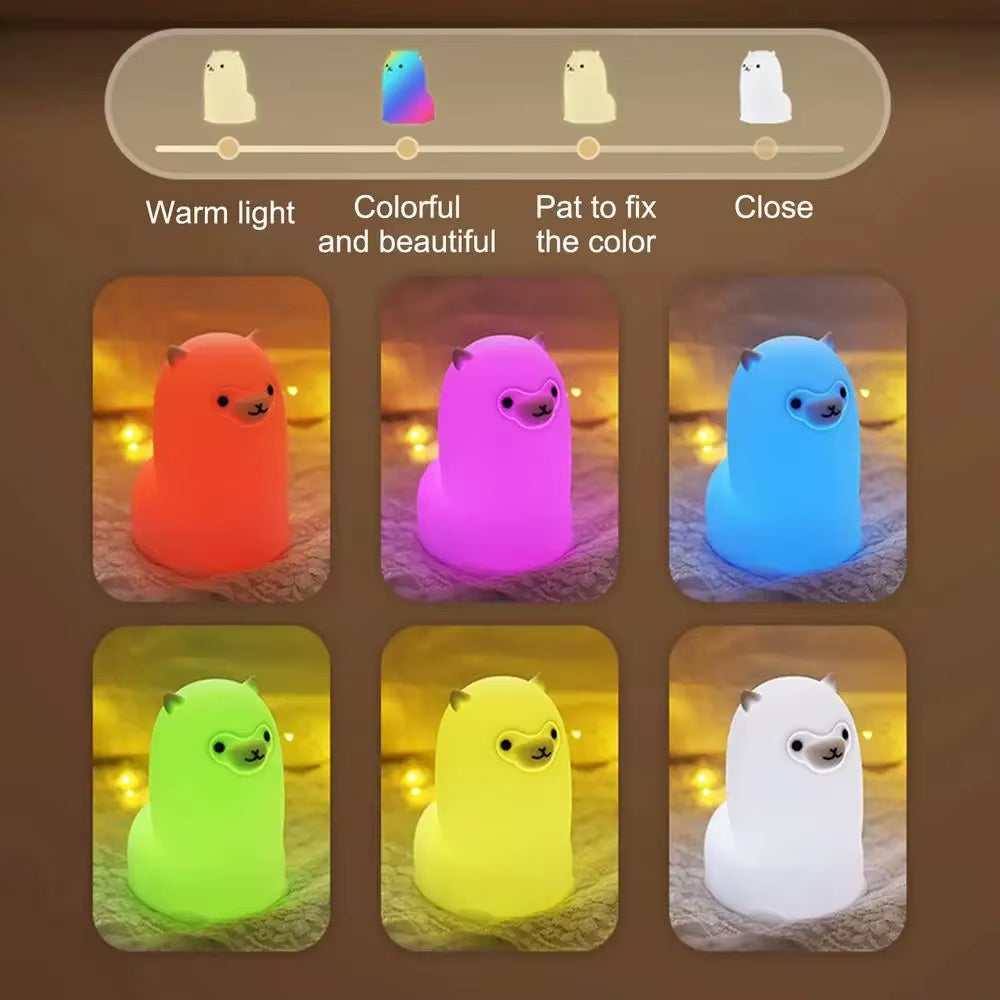 LED Night Light Touch Sensor RGB LED Alpaca Night Light USB Rechargeable Silicone Lamp for Children Baby Toy Festival Gift