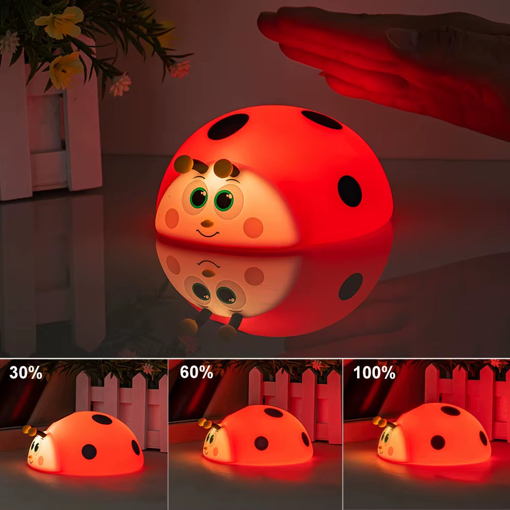 Ladybug Red RGB LED Night Light Cute Cartoon Animals Silicone Lamp Touch Sensor Timing USB Rechargeable for Children Kid Birthda