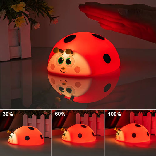 Ladybug Red RGB LED Night Light Cute Cartoon Animals Silicone Lamp Touch Sensor Timing USB Rechargeable for Children Kid Birthda