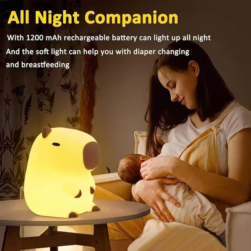 Cute Capybara Nightlight,Led Squishy Animal Night Lamp,Soft Silicone Novelty Nightlights,Kids Funny Lamps Gifts